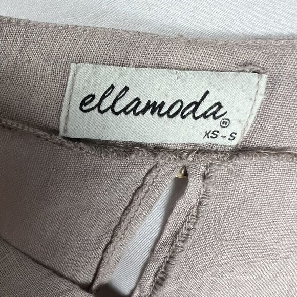 Ellamoda Size S Oversized Beige Asymmetrical Lagenlook Linen Tunic Top Cutout - Picture 7 of 8